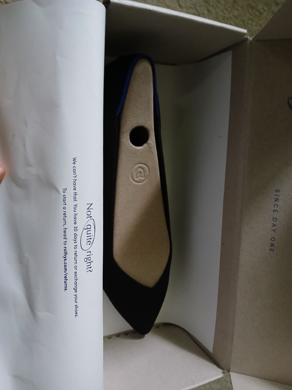 Rothy's Black Pointed Flat with Blue Trim Size 9 - Picture 7 of 10
